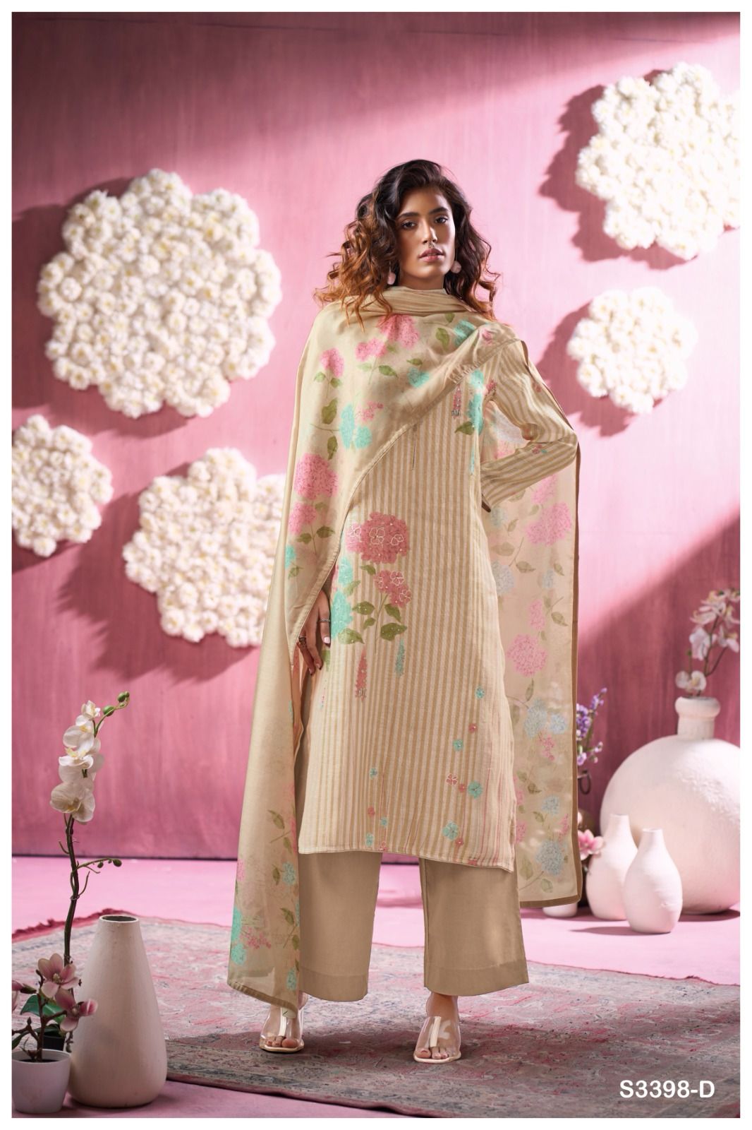 Ganga Georgie Linen Printed Embroidered Salwar Suit Collection
